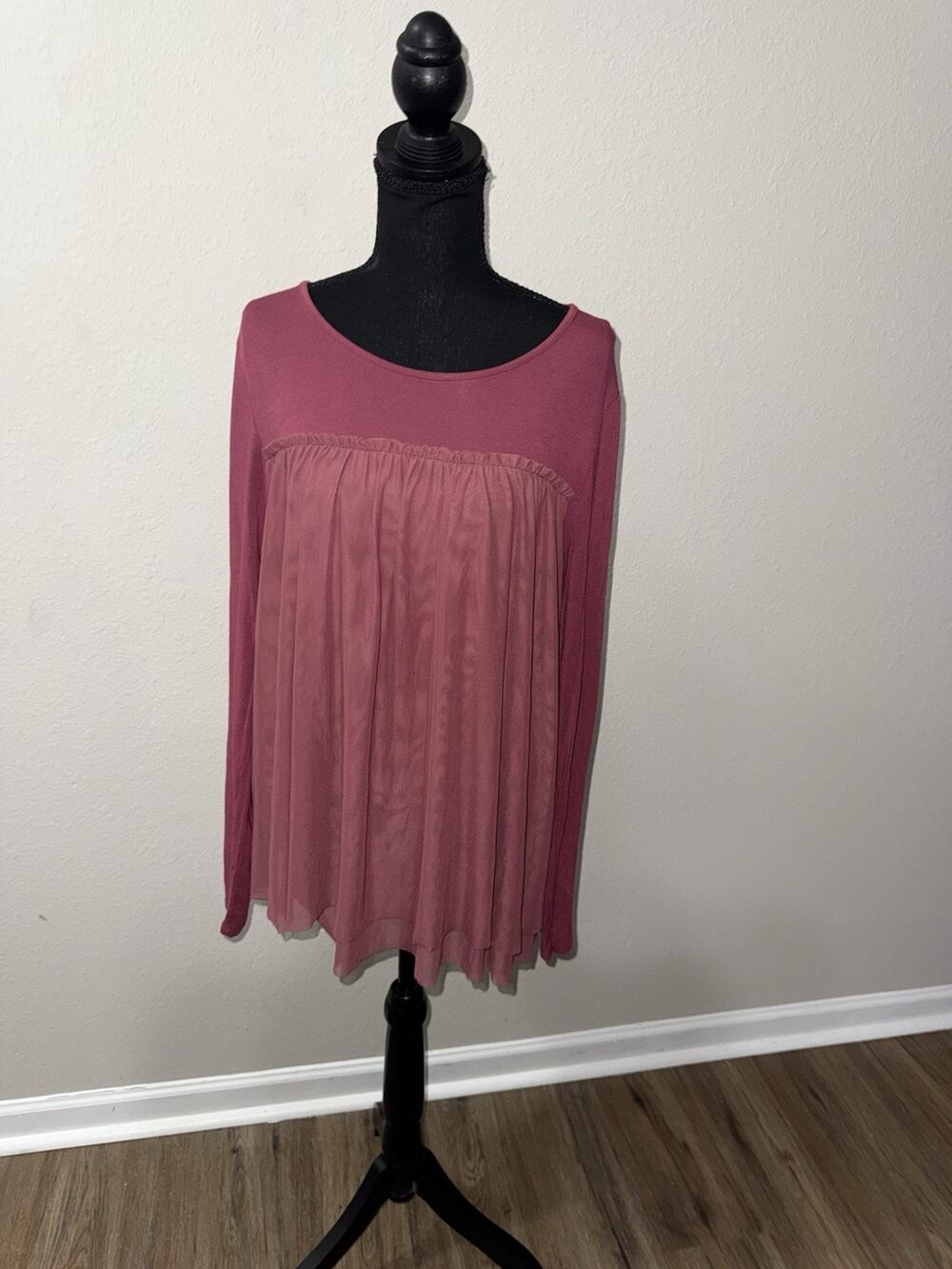 Matilda Jane Womens Size M Modal Mesh Tunic Top Mauve Maroon Long Sleeve Boho